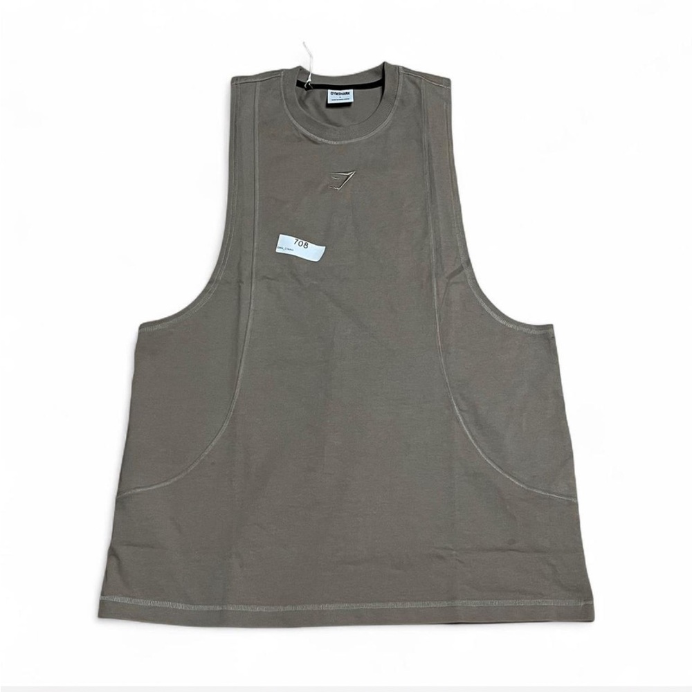 Gymshark Men's Beige Premium Lifting Drop Arm Tank